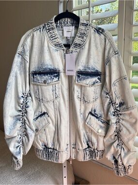 AKNVAS Thea Denim Bomber Jacket Size Medium Acid Wash